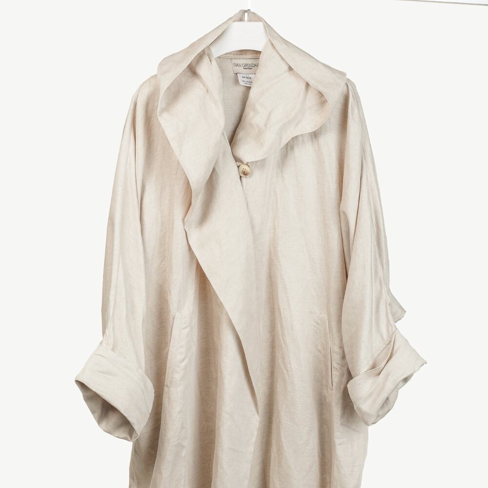Ivan Grundahl Beige Linen Oversized Hooded Coat